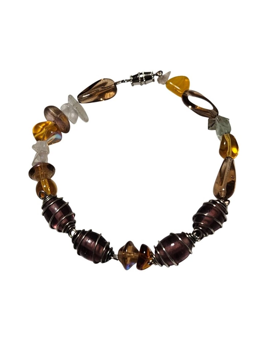 Artisan Y2K Beaded Bracelet Mixed Glass Beads Purple Amber Chunky Boho Festival